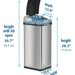 halo Stainless Steel Rectangular Extra-Wide Sensor Trash Can with AbsorbX Odor Control System, 13 Gal., Silver (SC13RX)