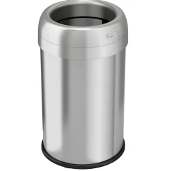 halo Stainless Steel Round Open Top Trash Can with Dual AbsorbX Odor Control System, Silver, Silver, 13 Gal. (OT13STR)