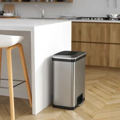 halo TapCan Stainless Steel Rectangular Pedal Sensor Trash Can with AbsorbX Odor Control System, Black Trim, 13 Gal. (TC13SB)