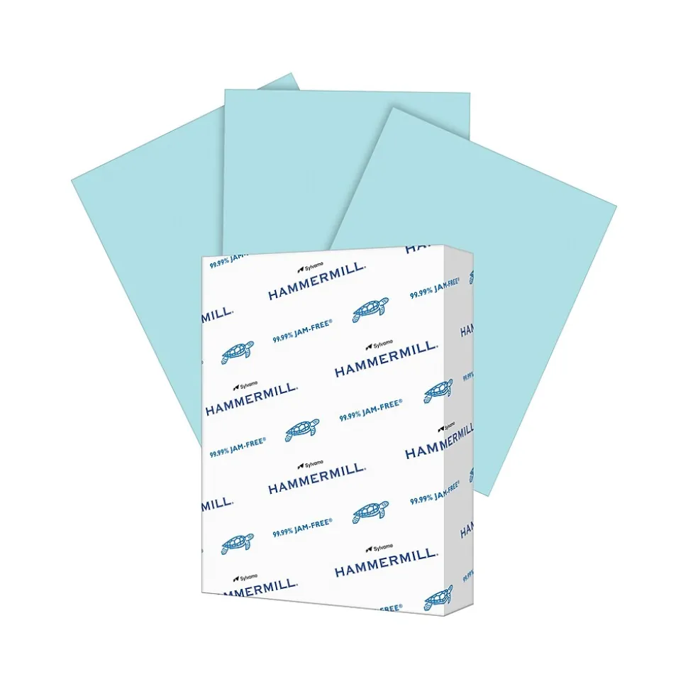 Hammermill 8.5" x 11" Multipurpose Paper, 65 lbs., Blue, 250 Sheets/Ream, 2 Reams/Pack (400520)