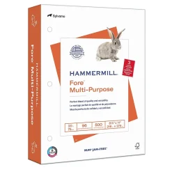 Hammermill Fore 8.5" x 11", 3-Hole Punched Multipurpose Paper, 20 lbs., 96 Brightness, 500 Sheets/Ream (103275)