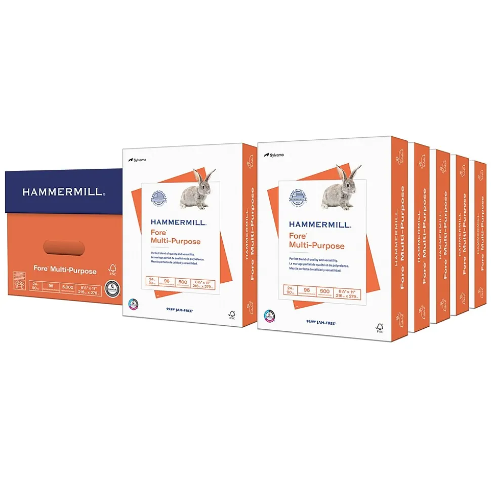 Hammermill Fore 8.5" x 11" Multipurpose Paper, 24 lbs., 96 Brightness, 5000 Sheets/Carton (103283)