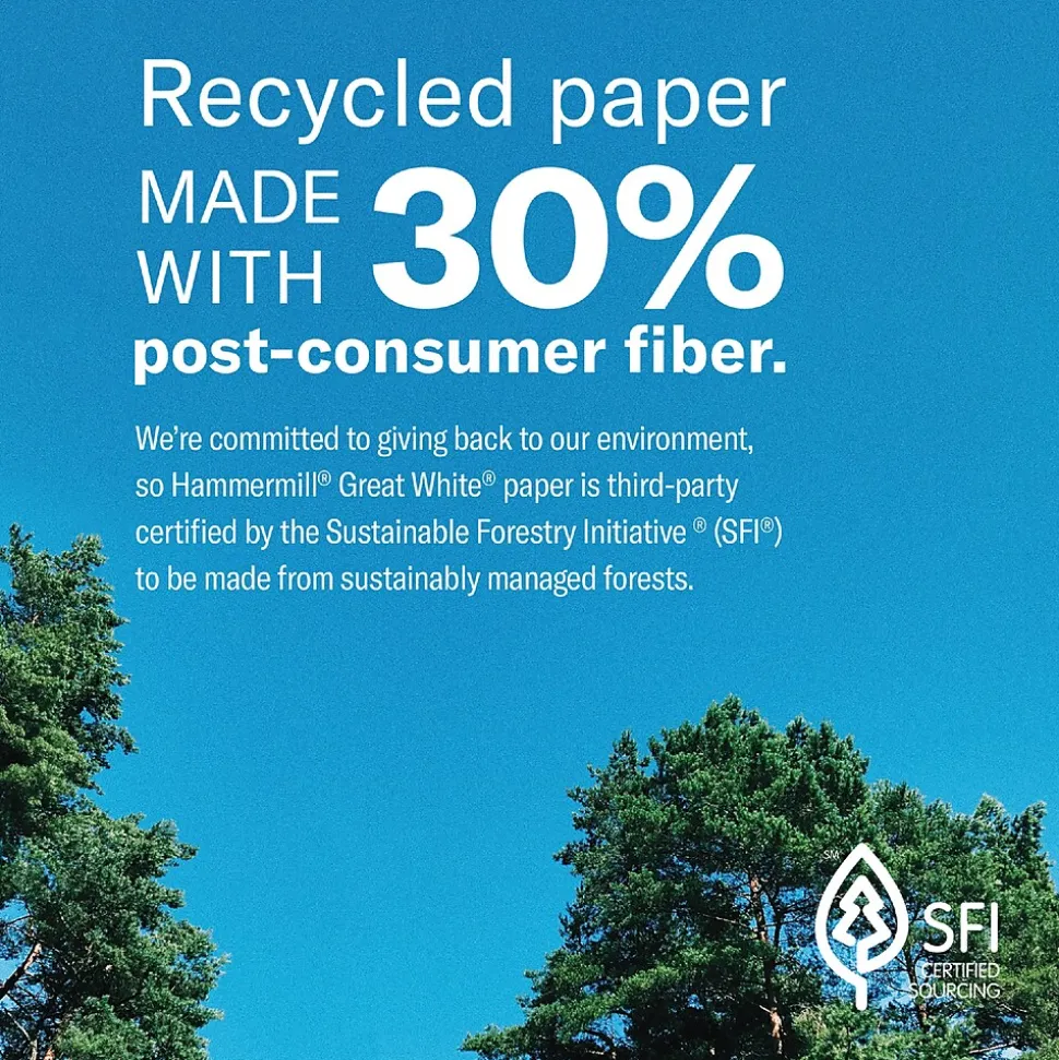 Hammermill Great White 30% Recycled 11" x 17" Copy Paper, 20 lbs., 92 Brightness, 500/Ream (86750)