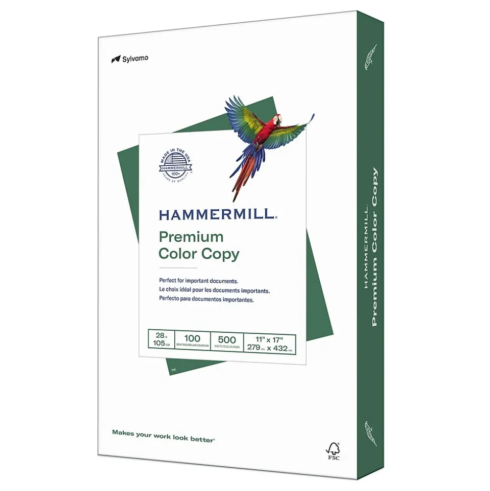 Hammermill Premium Color Copy Paper, 11" x 17", 28 lbs., 100 Brightness, 500 Sheets/Ream (102541)