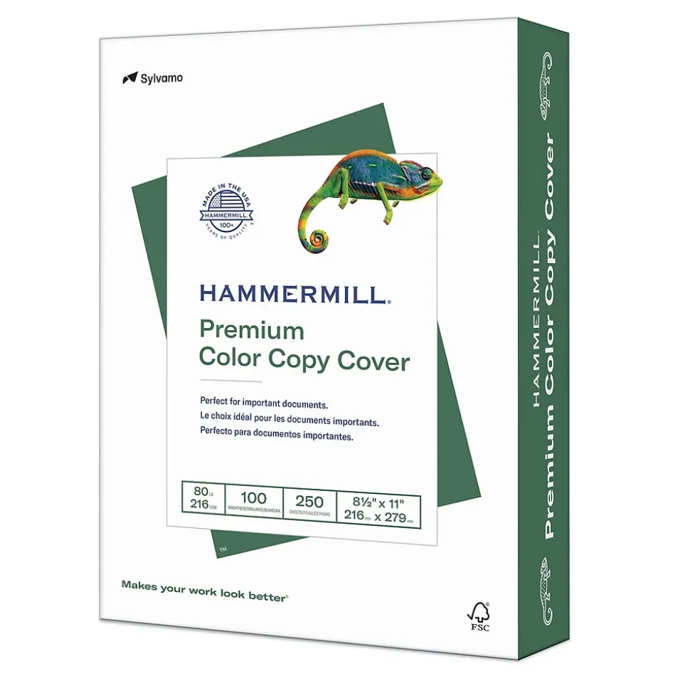 Hammermill Premium Color Copy 80 lbs. Cover Paper, 8.5" x 11", White, 250 Sheets/Ream (120023)