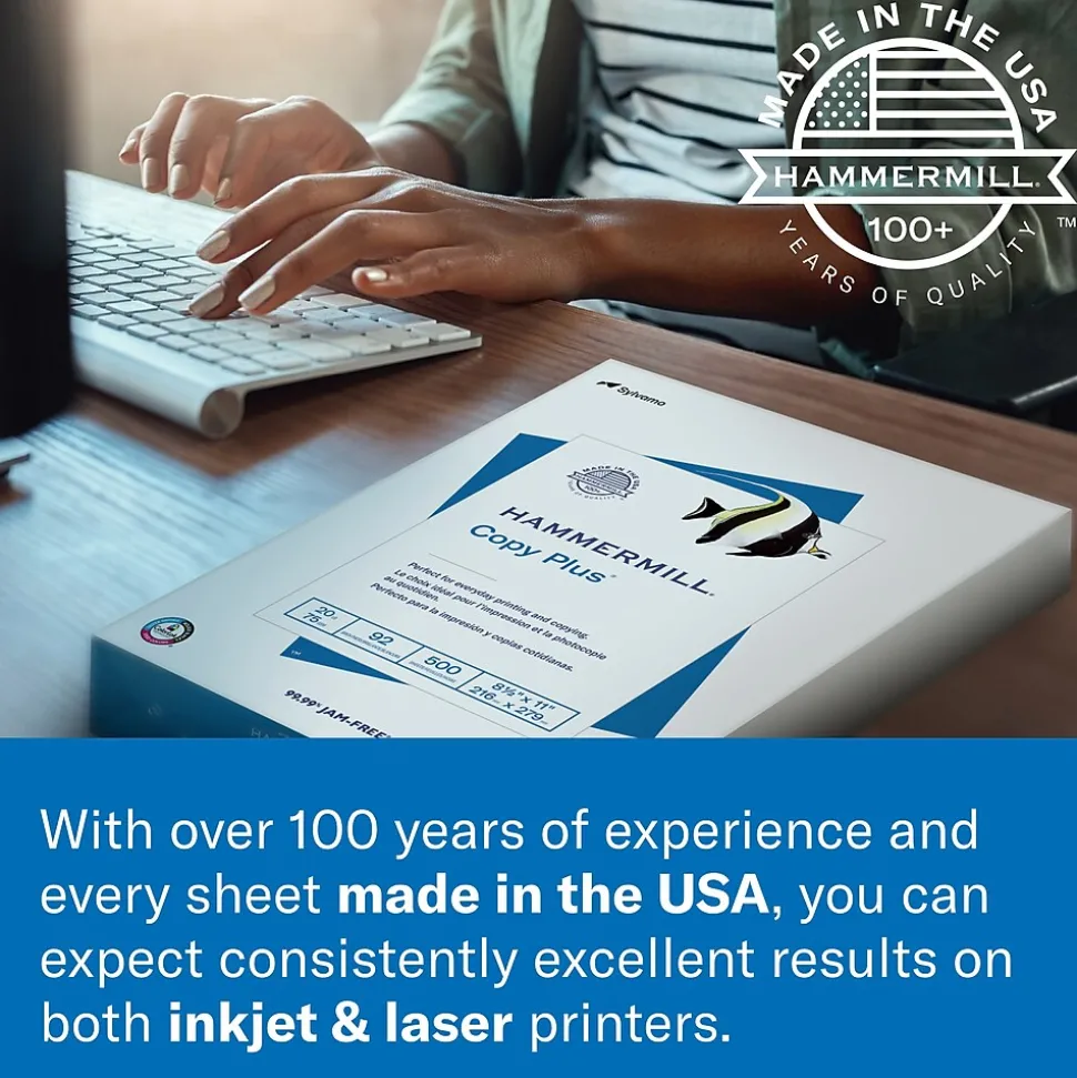 Hammermill Premium Inkjet & Laser 8.5" x 11" Multipurpose Paper, 24 lbs., 97 Brightness, 500 Sheets/Ream (166140)