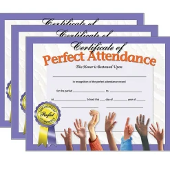 Hayes Publishing Certificate of Perfect Attendance, 30 Per Pack, 3 Packs (H-VA613-3)
