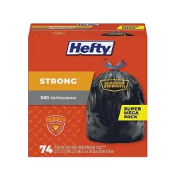 Hefty 30 Gallon Trash Bag, 30" x 33", Low Density, 1.1 mil, Black, 222 Bags/Box (PCTE85274CT)
