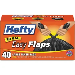 Hefty Easy Flaps 30 Gallon Trash Bag, 30" x 33", Low Density, 0.85 mil, Black, 40 Bags/Box, 6 Boxes/Carton (RFPE27744CT)