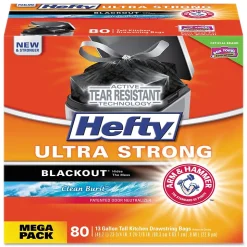 Hefty Ultra Strong 13 Gallon Scented Kitchen Trash Bag, 23.75" x 24.88", Low Density, 0.9 mil, Citrus Twist, Black, 80 Bags/Box