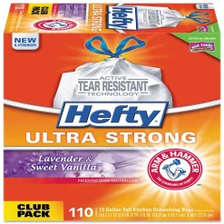 Hefty Ultra Strong 13 Gallon Kitchen Trash Bag, 23.75" x 24.88", Low Density, Lavender & Sweet Vanilla, 110 Bags/Box