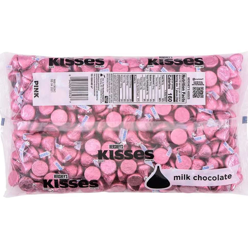 HERSHEY'S KISSES Pink Foil Milk Chocolate Pieces, 66.7 oz. (HEC33434)