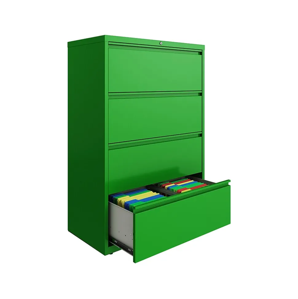 Hirsh HL10000 Series 4-Drawer Lateral File Cabinet, Locking, Letter/Legal, Screaming Green, 36" (24256)