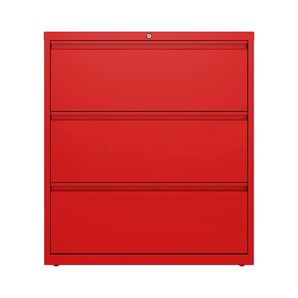 Hirsh HL10000 Series 3-Drawer Lateral File Cabinet, Locking, Letter/Legal, Lava Red, 36" (24252)
