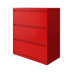 Hirsh HL10000 Series 3-Drawer Lateral File Cabinet, Locking, Letter/Legal, Lava Red, 36