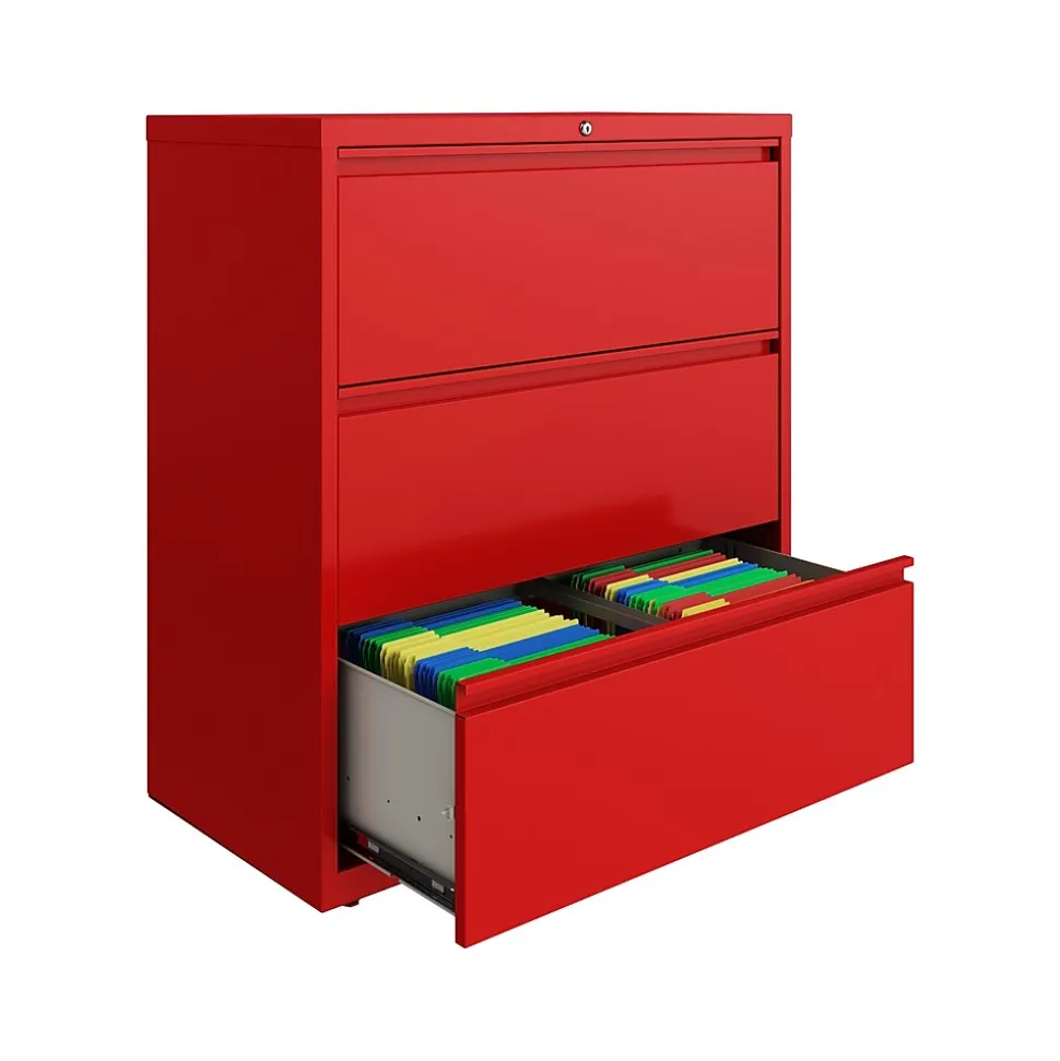 Hirsh HL10000 Series 3-Drawer Lateral File Cabinet, Locking, Letter/Legal, Lava Red, 36" (24252)