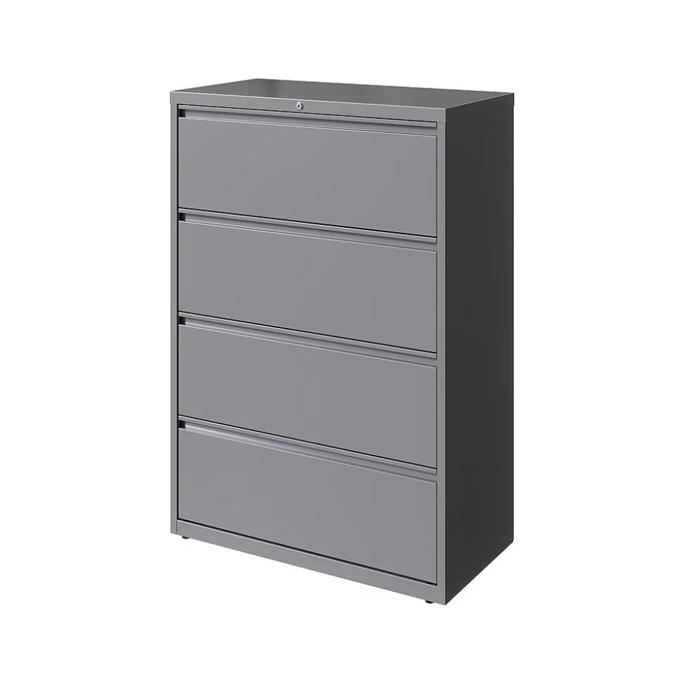 Hirsh HL10000 Series 4-Drawer Lateral File Cabinet, Locking, Letter/Legal, Arctic Silver, 36" (23746)