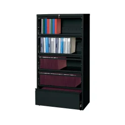 Hirsh HL10000 Series 5-Drawer Lateral File Cabinet, Locking, Letter/Legal, Black, 36" (17902)