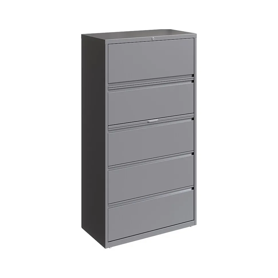 Hirsh HL10000 Series 5-Drawer Lateral File Cabinet, Locking, Letter/Legal, Arctic Silver, 36" (23747)
