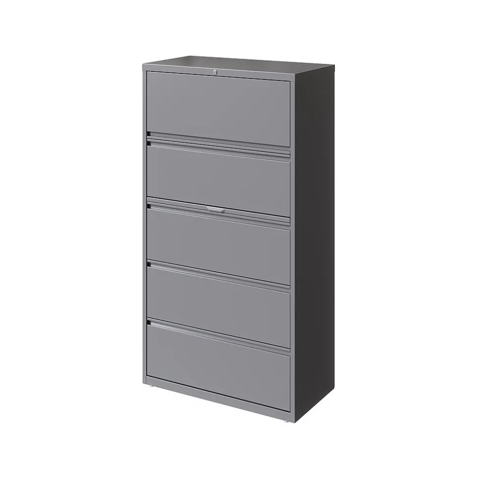 Hirsh HL10000 Series 5-Drawer Lateral File Cabinet, Locking, Letter/Legal, Arctic Silver, 36" (23747)