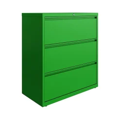 Hirsh HL10000 Series 3-Drawer Lateral File Cabinet, Locking, Letter/Legal, Screaming Green, 36" (24253)