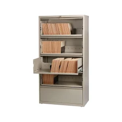 Hirsh HL10000 Series 5-Drawer Lateral File Cabinet, Locking, Letter/Legal, Putty, 36
