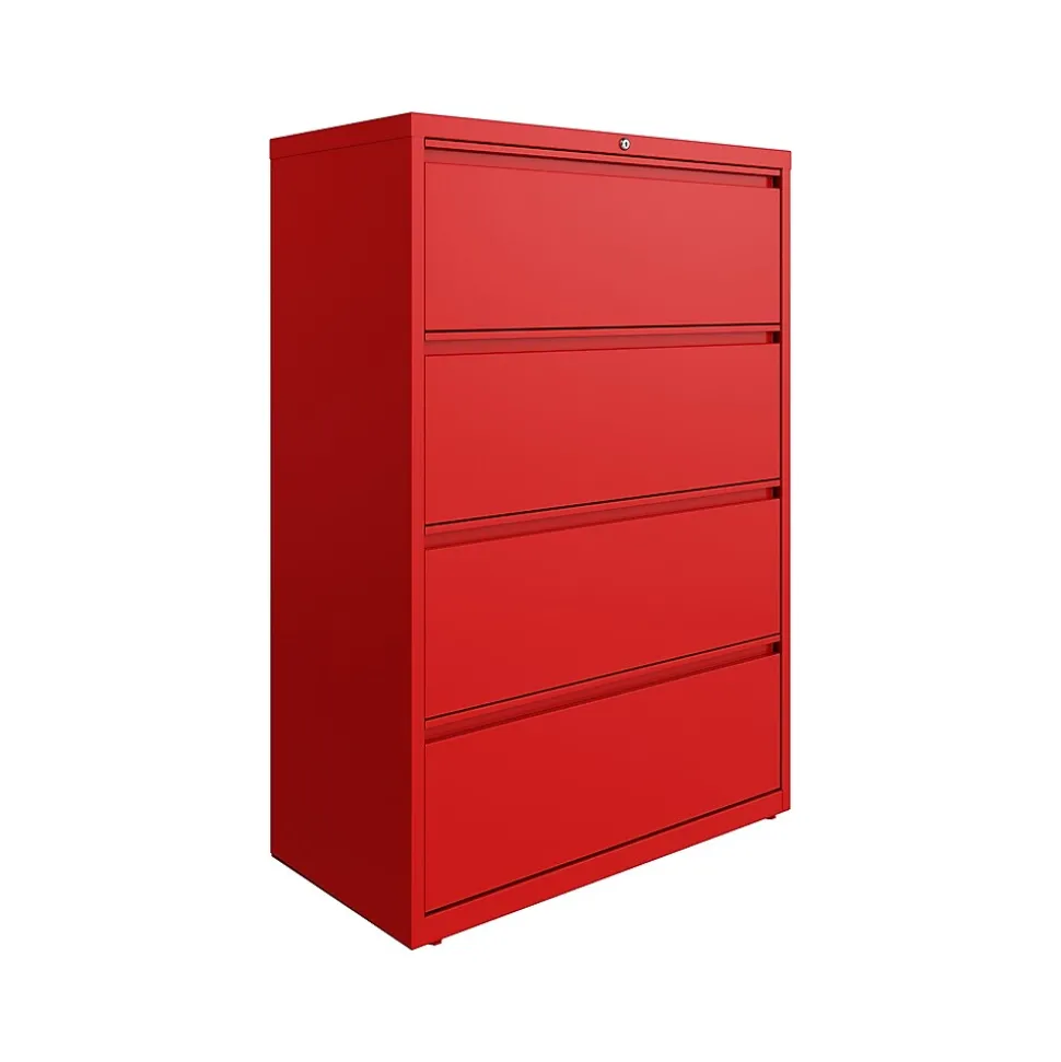 Hirsh HL10000 Series 4-Drawer Lateral File Cabinet, Locking, Letter/Legal, Lava Red, 36" (24255)