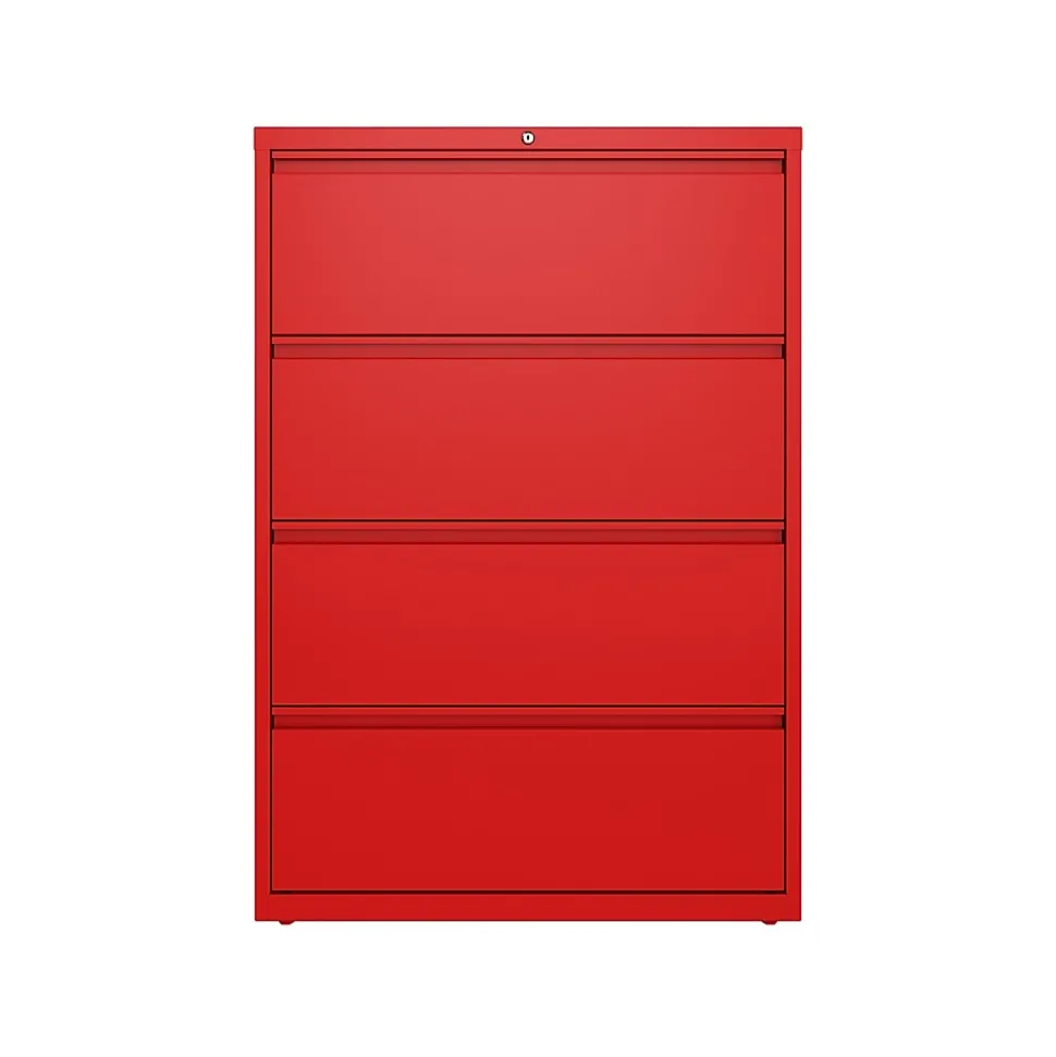 Hirsh HL10000 Series 4-Drawer Lateral File Cabinet, Locking, Letter/Legal, Lava Red, 36" (24255)