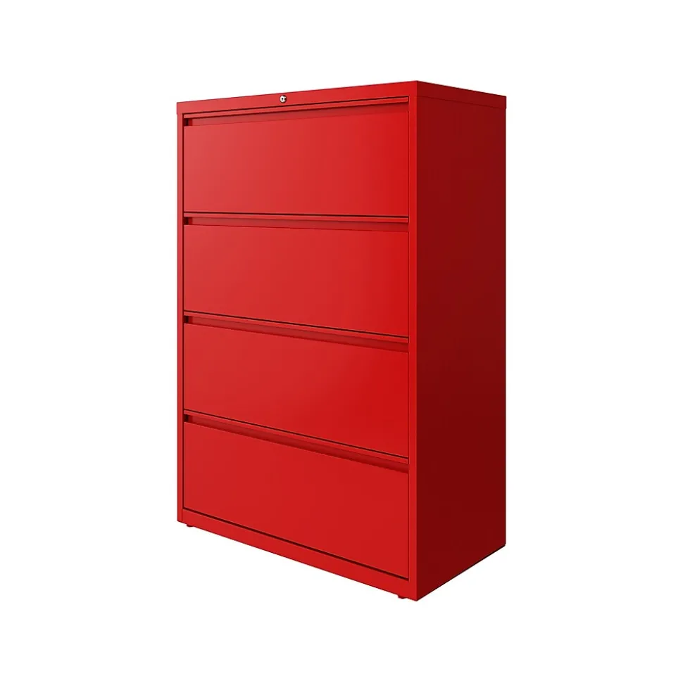 Hirsh HL10000 Series 4-Drawer Lateral File Cabinet, Locking, Letter/Legal, Lava Red, 36" (24255)