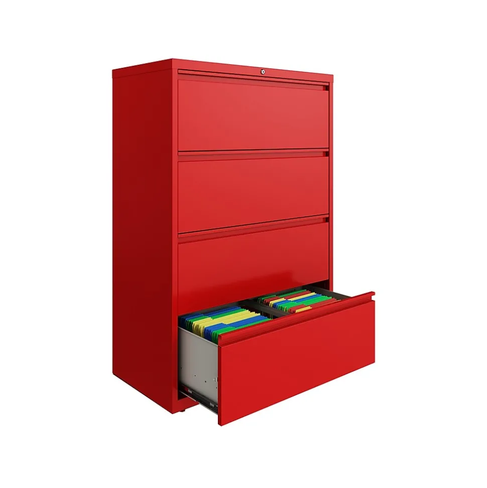 Hirsh HL10000 Series 4-Drawer Lateral File Cabinet, Locking, Letter/Legal, Lava Red, 36" (24255)