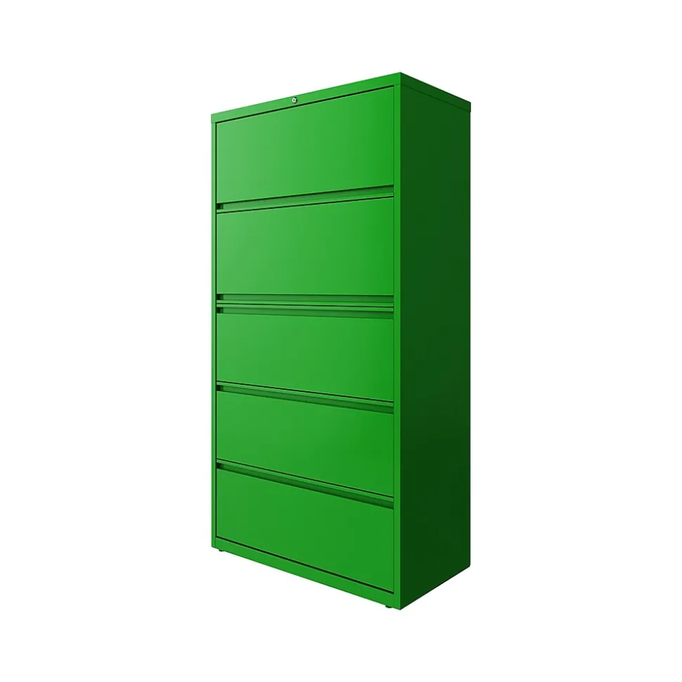 Hirsh HL10000 Series 5-Drawer Lateral File Cabinet, Locking, Letter/Legal, Screaming Green, 36" (24259)