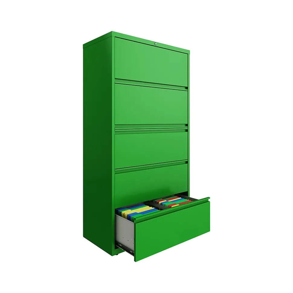 Hirsh HL10000 Series 5-Drawer Lateral File Cabinet, Locking, Letter/Legal, Screaming Green, 36" (24259)
