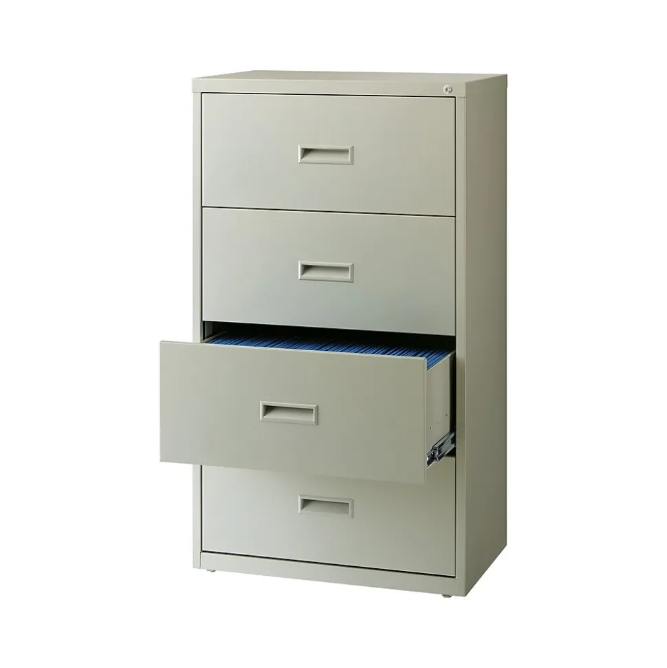 Hirsh HL1000 Series 4-Drawer Lateral File Cabinet, Letter/Legal Size, Lockable, 52.5"H x 30"W x 18.63"D, Light Gray (19440)