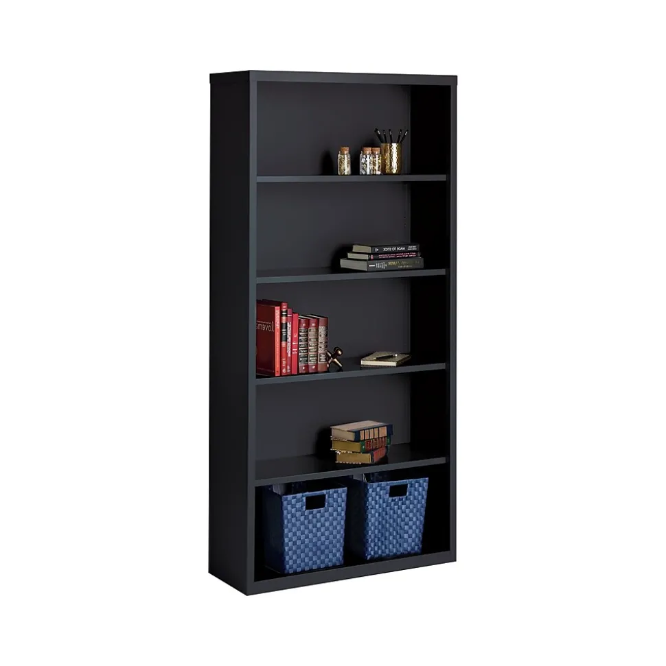 Hirsh HL8000 Series 72"H 5-Shelf Bookcase with Adjustable Shelves, Black Steel (21996)