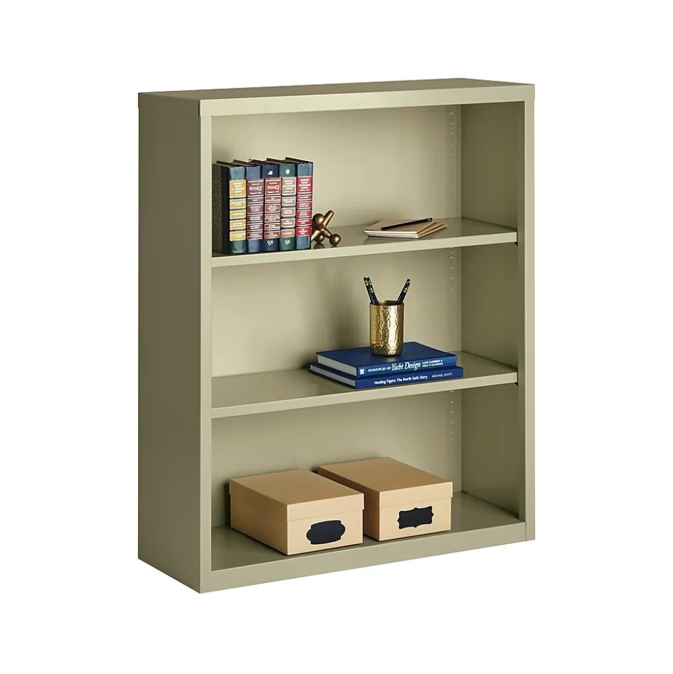 Hirsh HL8000 Series 42"H 3-Shelf Bookcase with Adjustable Shelves, Putty Steel (21989)