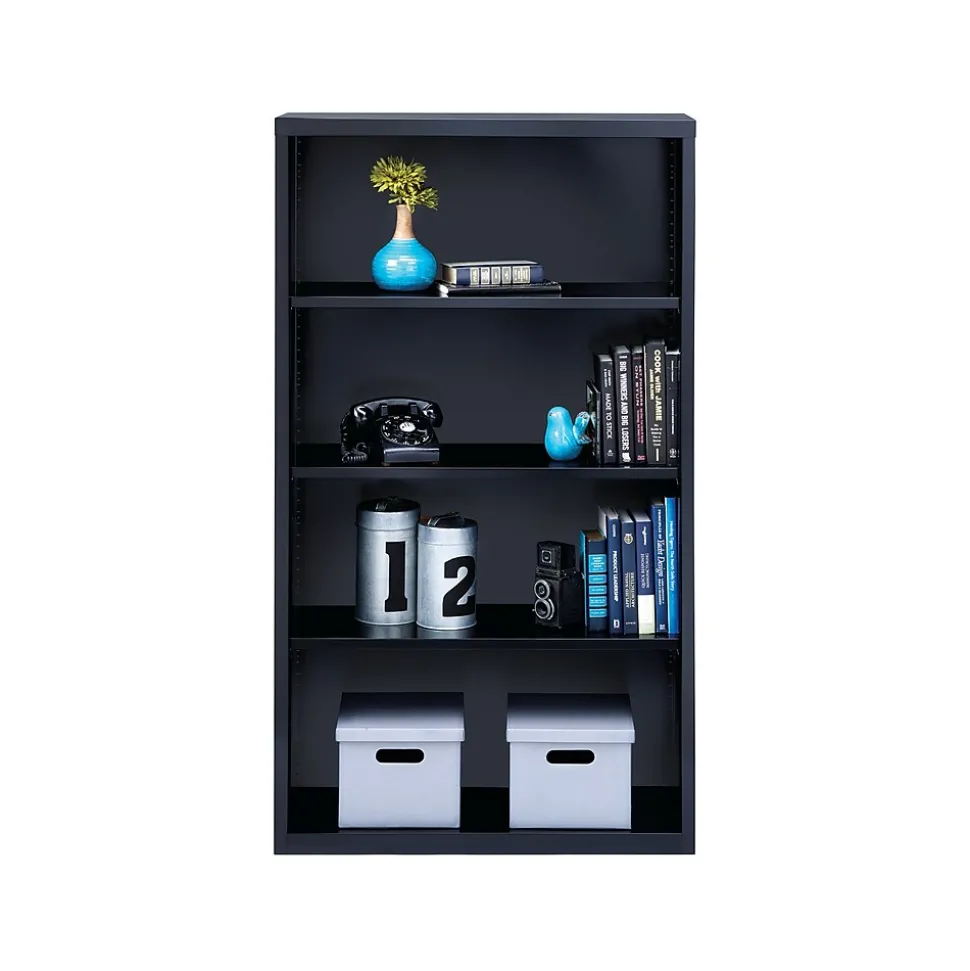 Hirsh HL8000 Series 60"H 4-Shelf Bookcase with Adjustable Shelves, Black Steel (21993)