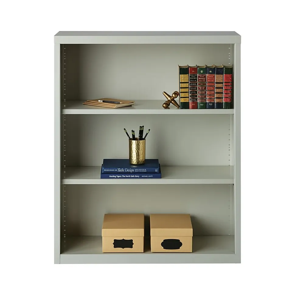 Hirsh HL8000 Series 42"H 3-Shelf Bookcase with Adjustable Shelves, Light Gray Steel (21991)