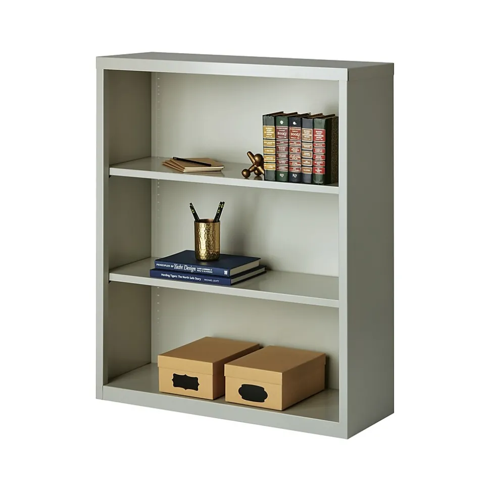 Hirsh HL8000 Series 42"H 3-Shelf Bookcase with Adjustable Shelves, Light Gray Steel (21991)