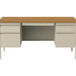 Hirsh 60"W Double-Pedestal Computer Desk, Putty/Oak (20100)