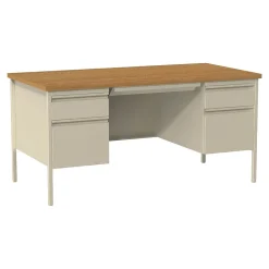 Hirsh 60"W Double-Pedestal Computer Desk, Putty/Oak (20100)
