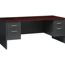 Hirsh 72"W Double-Pedestal Desk, Charcoal/Mahogany (20532)