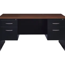 Hirsh 60"W Double-Pedestal Desk, Black/Walnut (20533)