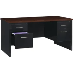 Hirsh 60"W Double-Pedestal Desk, Black/Walnut (20533)