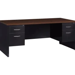 Hirsh 72"W Double-Pedestal Desk, Black/Walnut (20531)