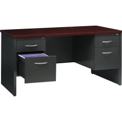 Hirsh 60"W Double-Pedestal Desk, Charcoal/Mahogany (20534)