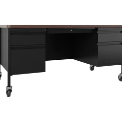 Hirsh 60"W Double-Pedestal Mobile Teacher's Desk, Black/Walnut (22648)