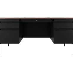 Hirsh 60"W Double-Pedestal Teacher's Desk, Black/Walnut (22644)