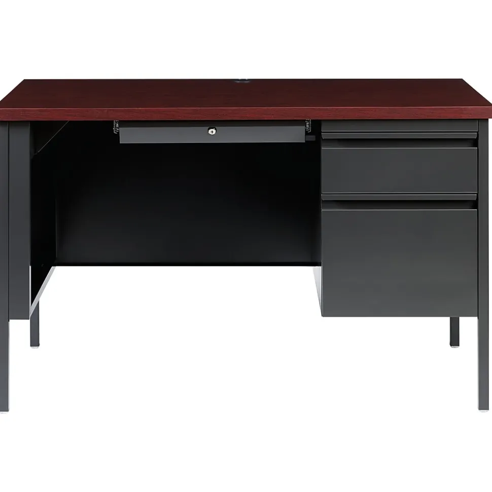 Hirsh 48"W Single-Pedestal Desk, Charcoal/Mahogany (20093)