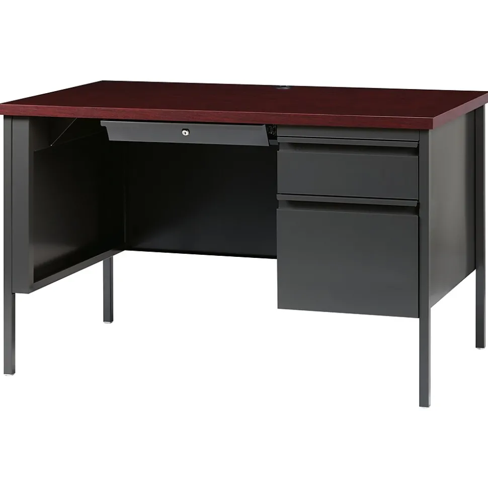Hirsh 48"W Single-Pedestal Desk, Charcoal/Mahogany (20093)