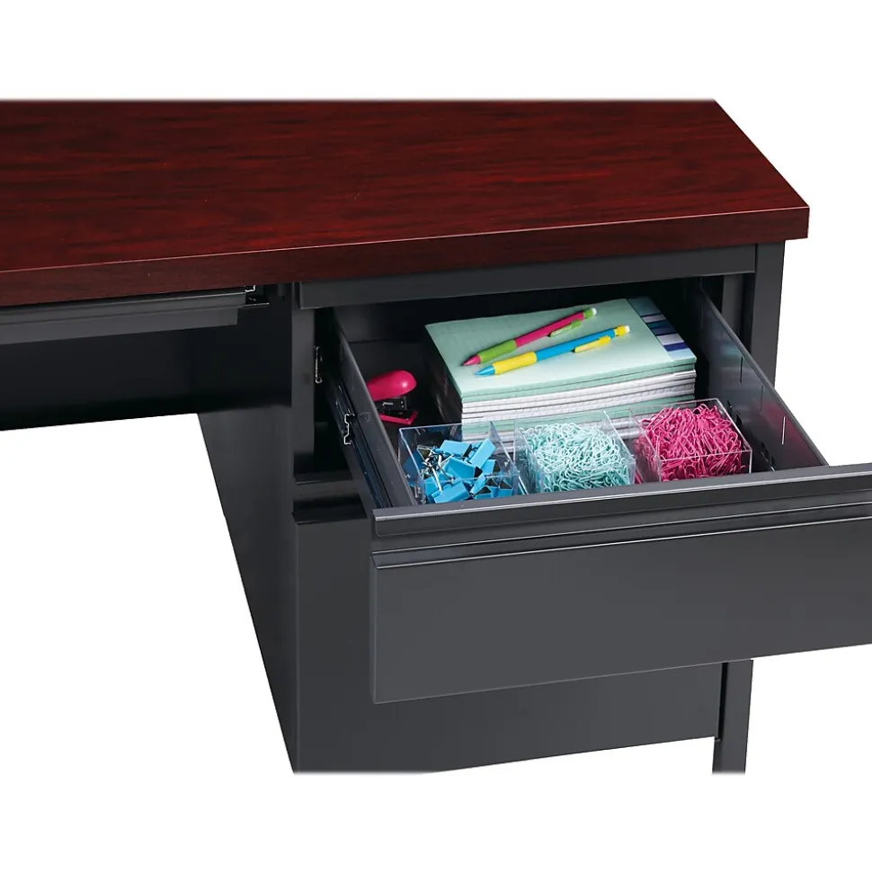 Hirsh 48"W Single-Pedestal Desk, Charcoal/Mahogany (20093)